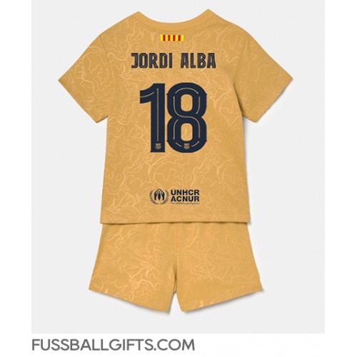 Barcelona Jordi Alba #18 Fußballbekleidung Auswärtstrikot Kinder 2022-23 Kurzarm (+ kurze hosen)